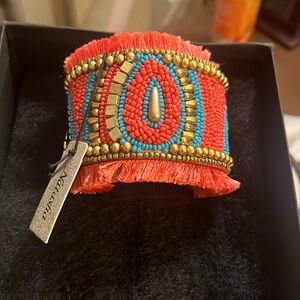 Natasha pink blue and gold cuff bracelet